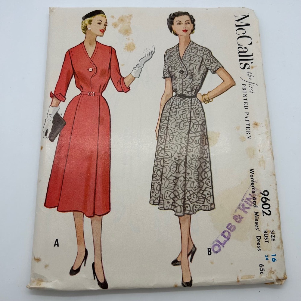McCalls Vintage 1950's Pattern #9602 Women's Dress Size 16